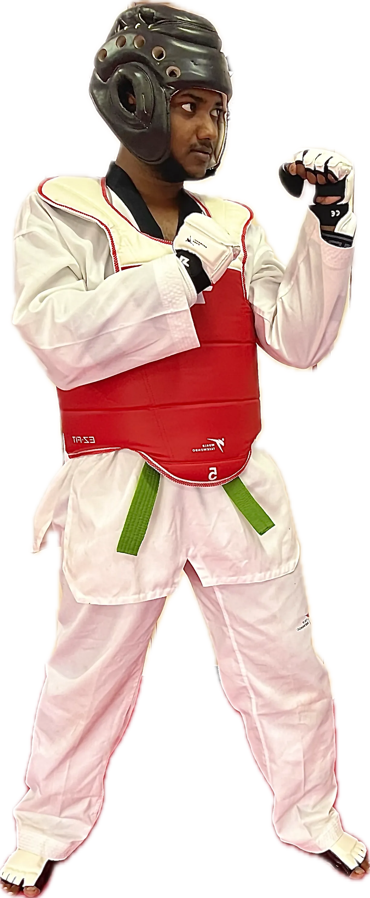 Taekwondo fighter in protective gear